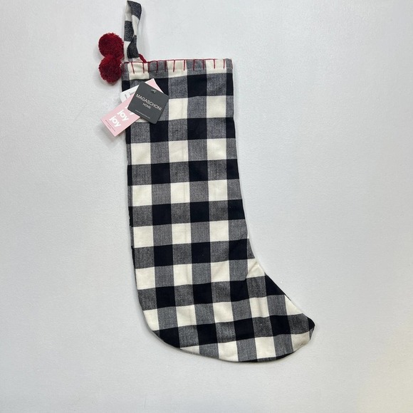 New Magaschoni White Black Buffalo Check Plaid Christmas Stocking 22"